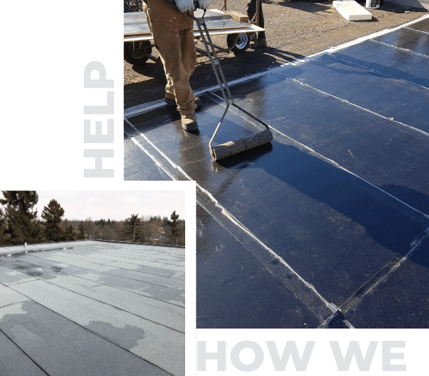 Image depicts roofers working on a roof.