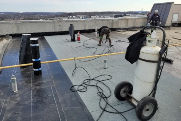 roofing contractors installing new membrane
