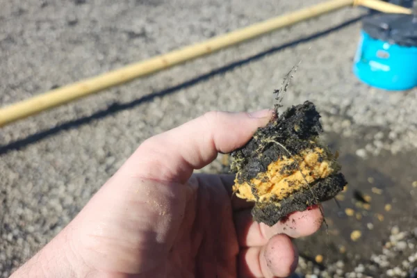 close up of crumbing roofing material